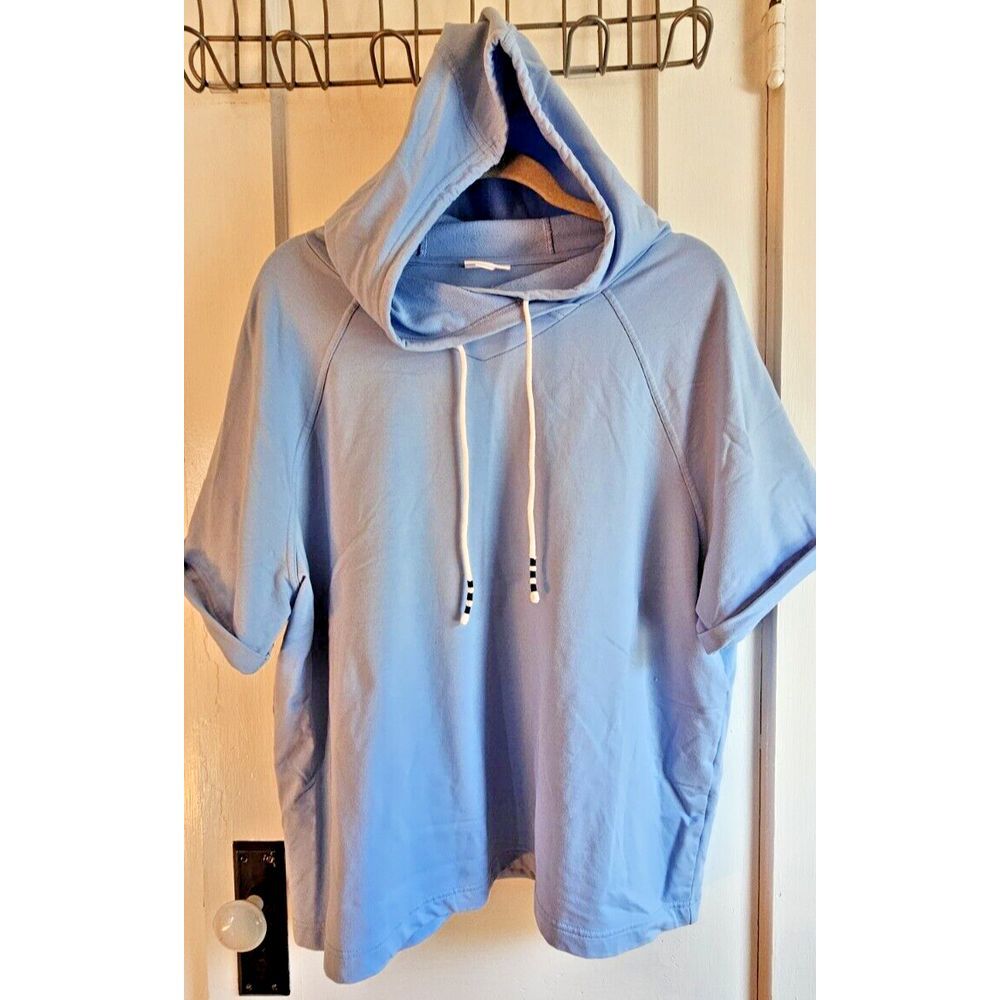 J.Jill FIT blue elevate Terry Elbow‎ sleeve hooded sweatshirt top Sz L